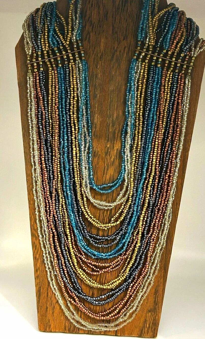 Vintage Multicolor Multi-Strand Beaded Statement Necklace